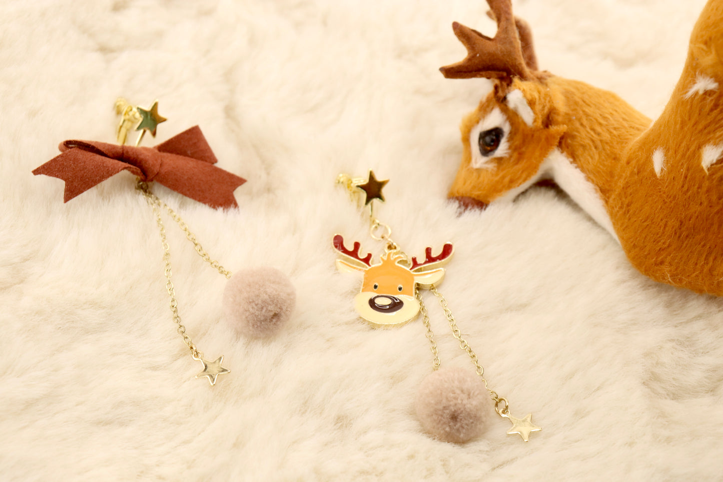 Reindeer Razzle Clip On Earrings