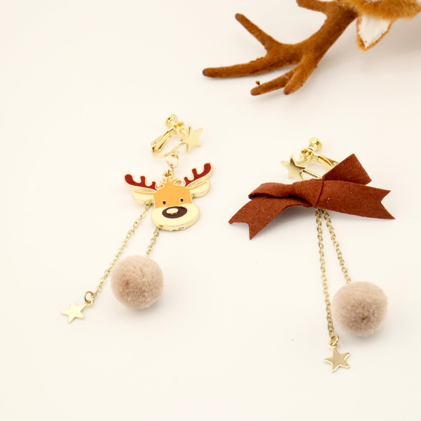 Reindeer Razzle Clip On Earrings